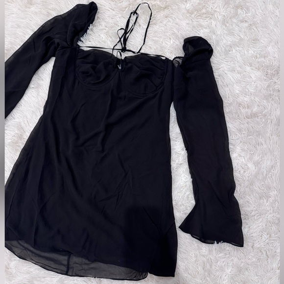 NWOT House of CB Babydoll Black mini long sleeves Dress sz L plus cup - Picture 8 of 12